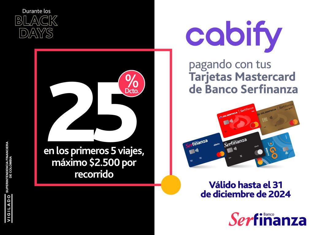 Cabify 25% hata el 31 de diciembre de 2024 Banner Black Days