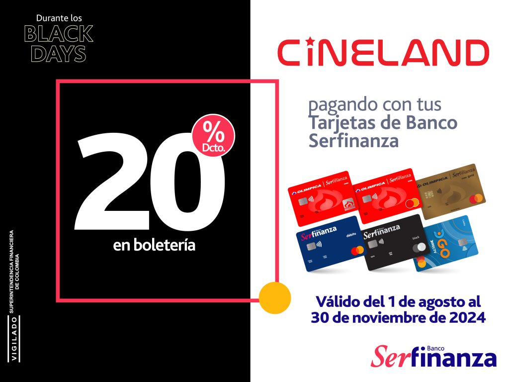 Cineland 20% hasta el 30 de noviembre de 2024 Banner Black Days (1)
