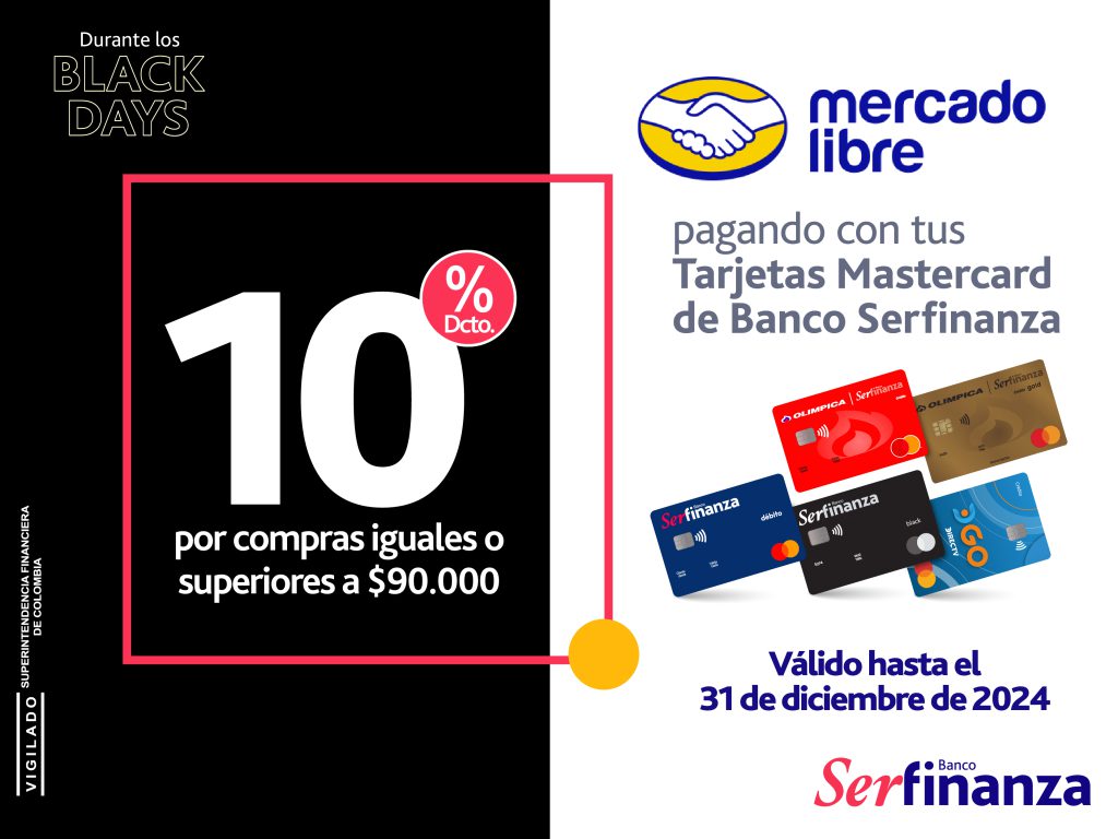 Mercado Libre 10% hasta el 31 de diciembre de 2024 Banner Black Days