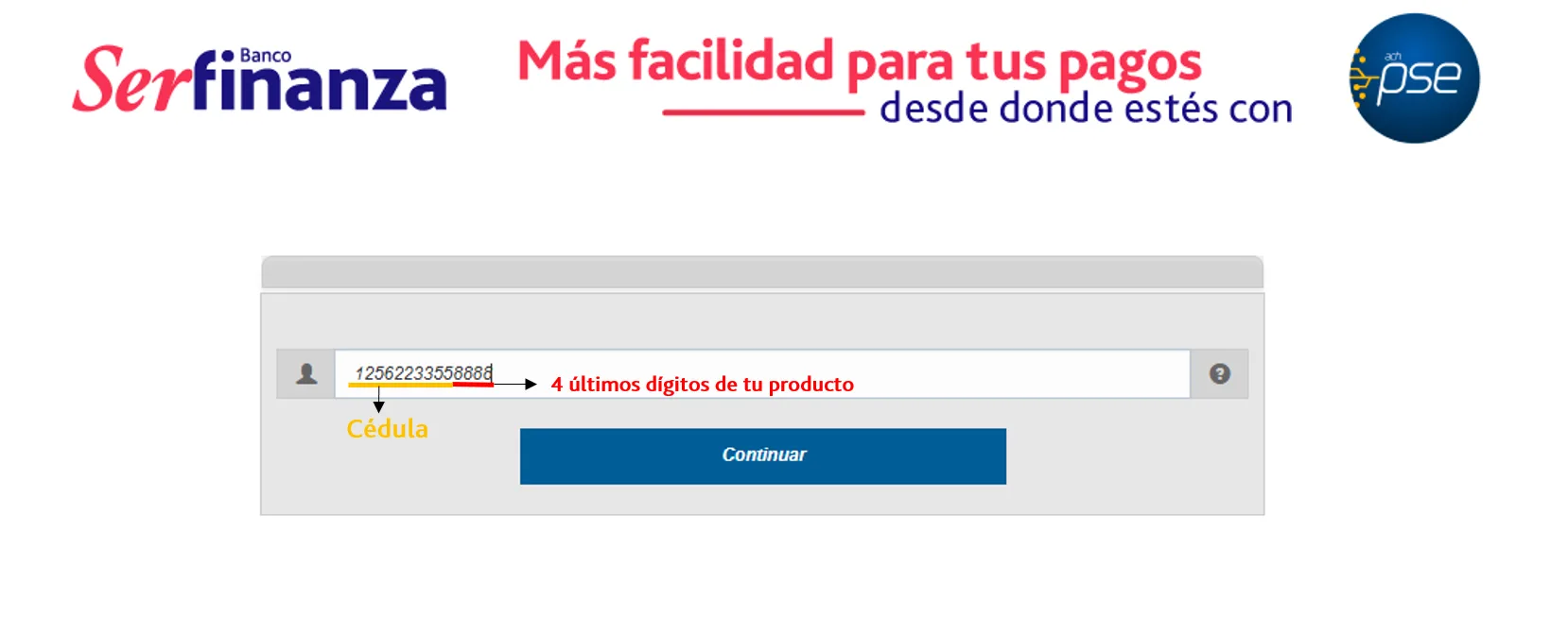 Paso 2 pagos pse Cédulayúltimos cuatro digitos 2
